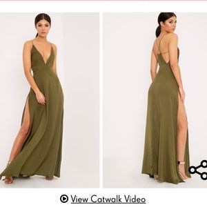 Khaki Extreme Split Strappy Back Maxi Dress
